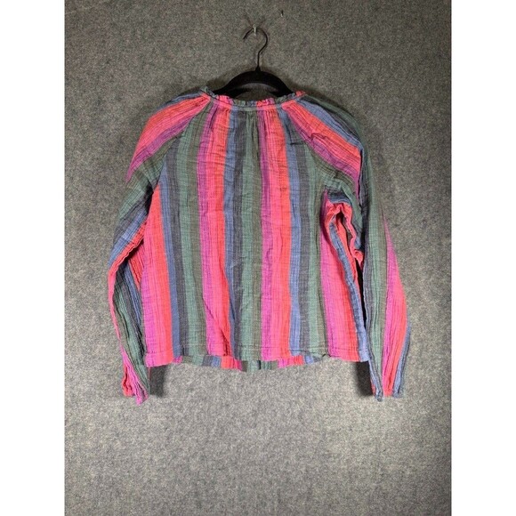 GAP Top Women XS Pink Striped Long Sleeve Peasant Gauze Summer Vacation RElax - Picture 5 of 6